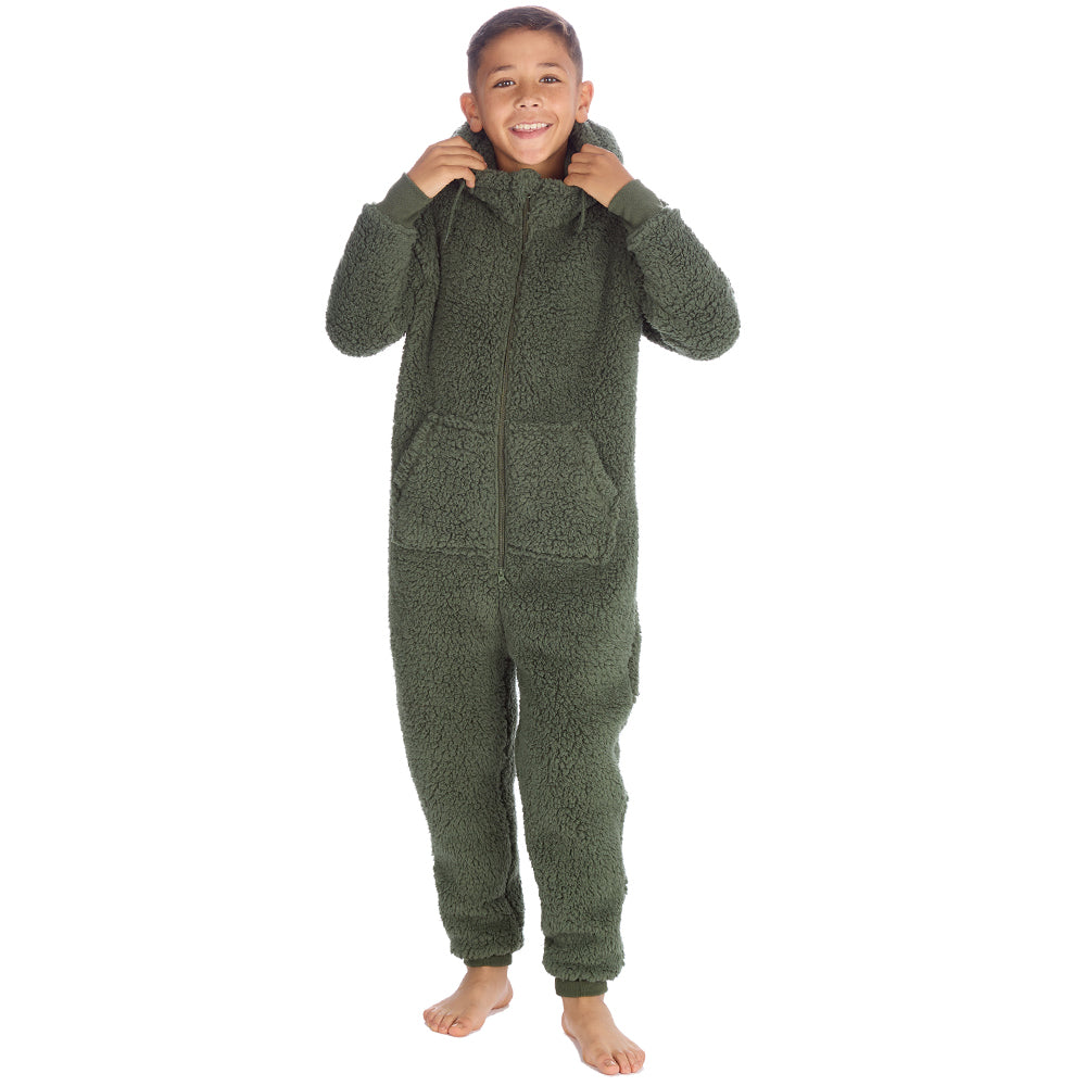 Boys Olive Teddy Fleece Onesie