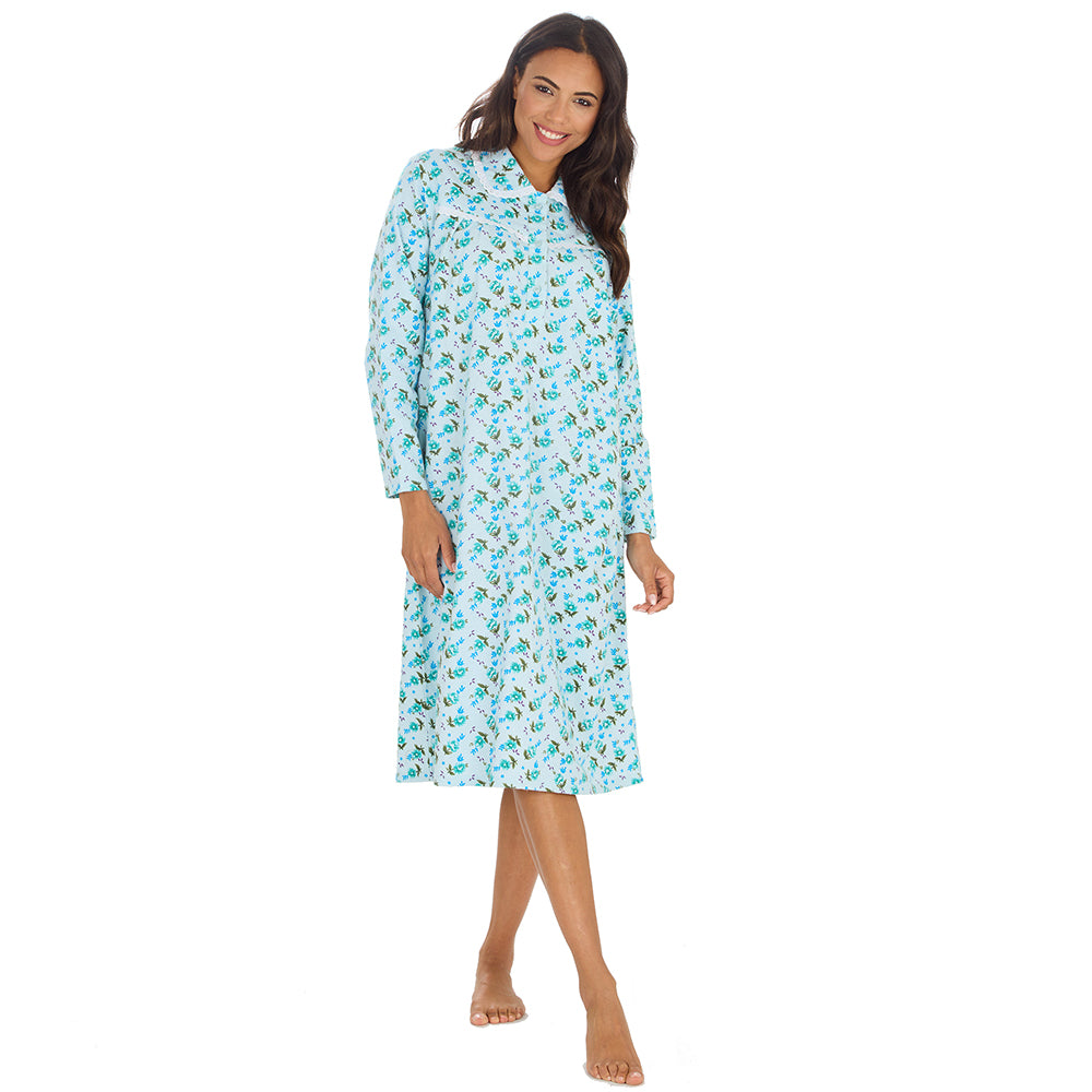 Ladies Blue Winceyette Long Sleeve Nightdress