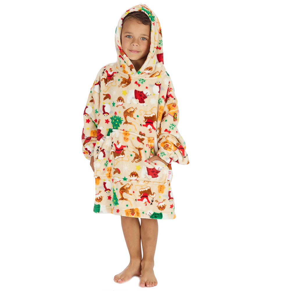 Infant Kids Beige Christmas Fleece Blanket Hoodie