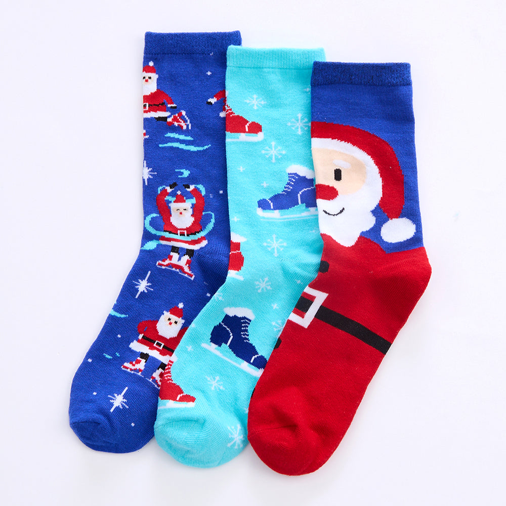 Ladies 3 Pairs Christmas Santa Cotton Socks