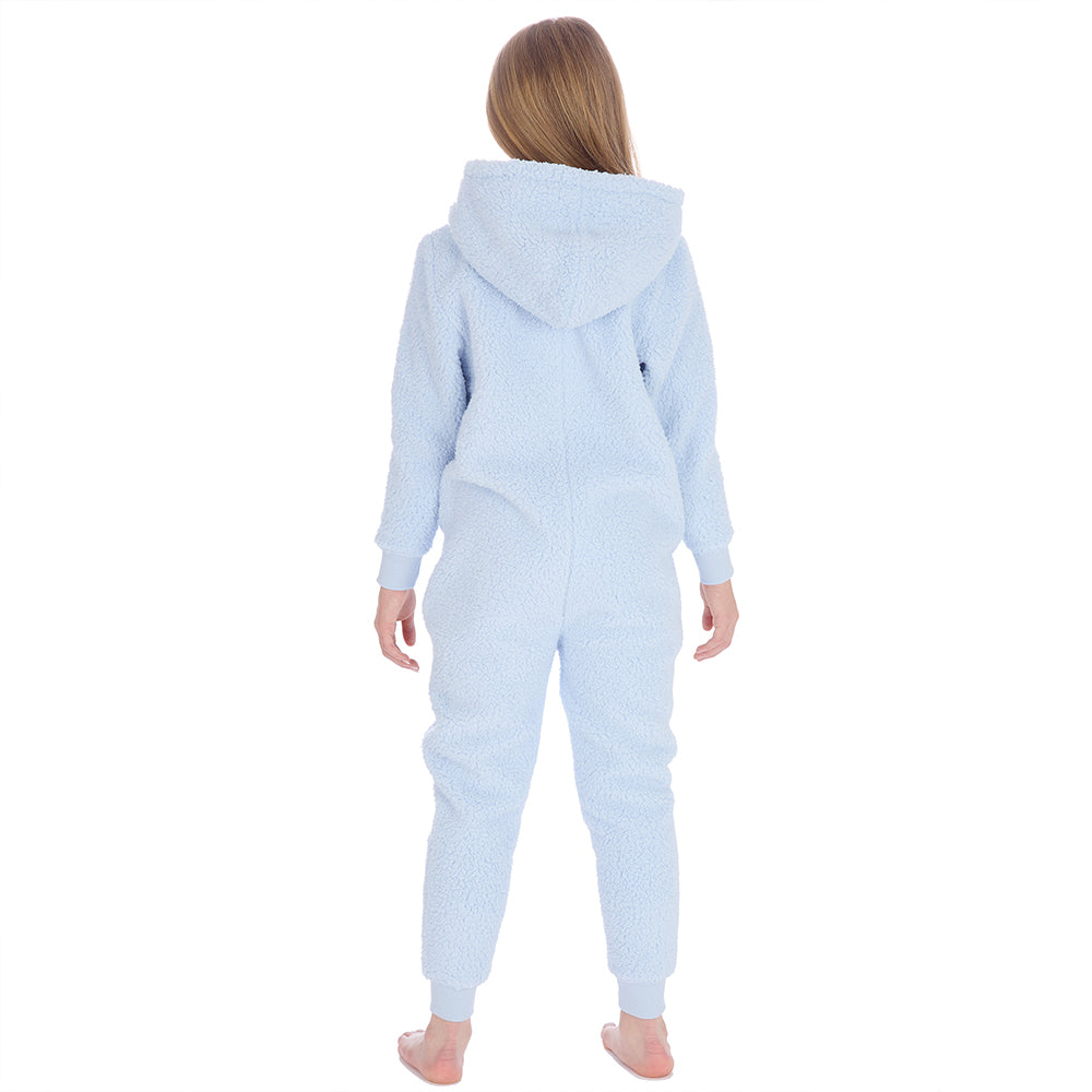 Girls Baby Blue Teddy Fleece Onesie