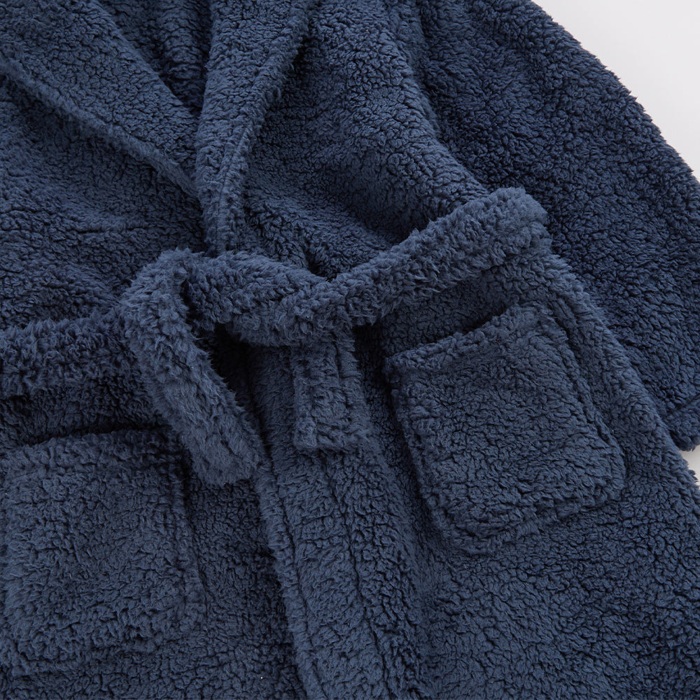Boys Navy Teddy Fleece Dressing Gown