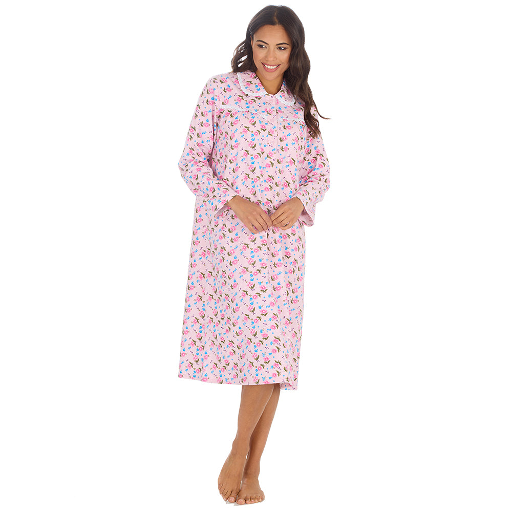 Ladies Pink Winceyette Long Sleeve Nightdress