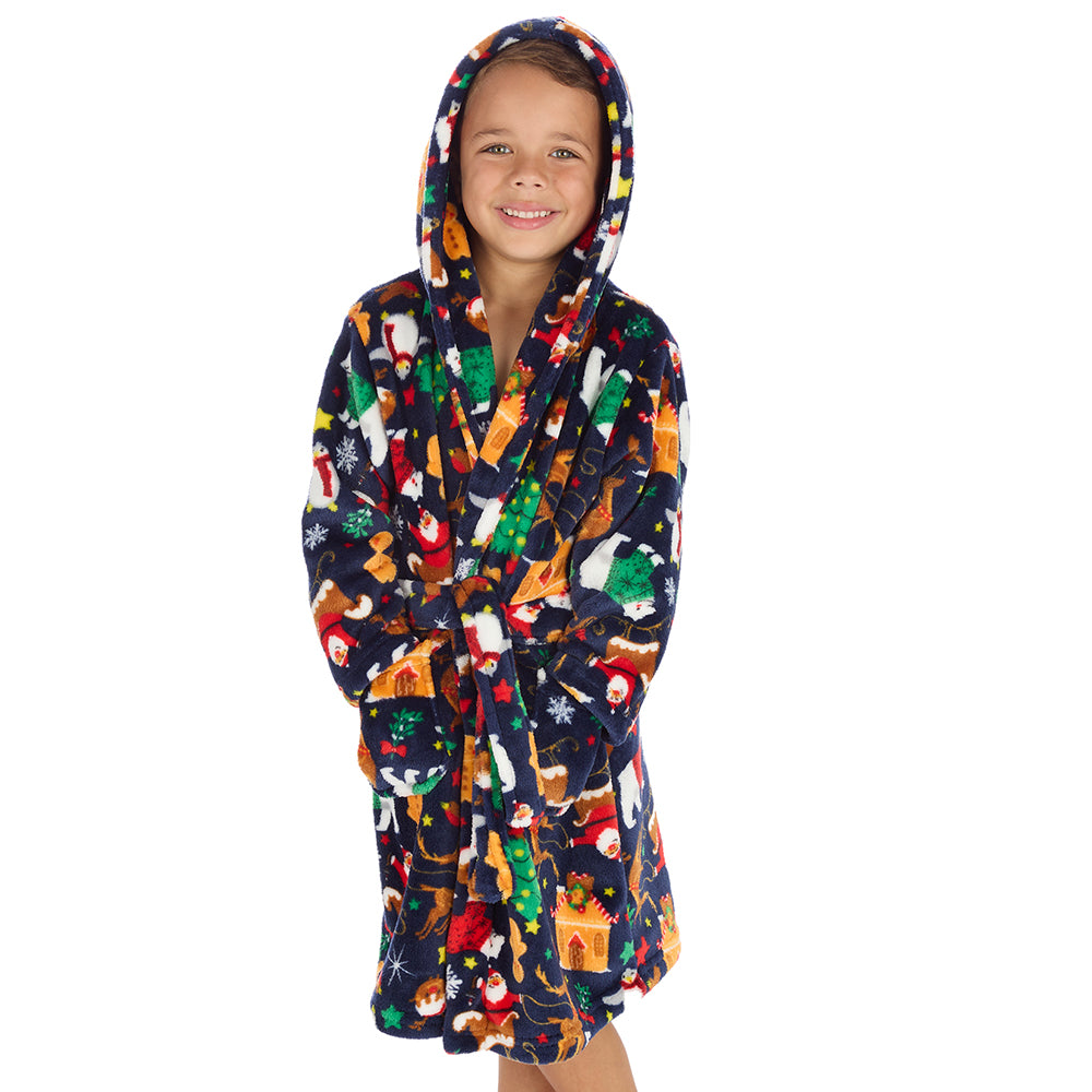 Boys Navy Christmas Dressing Gown