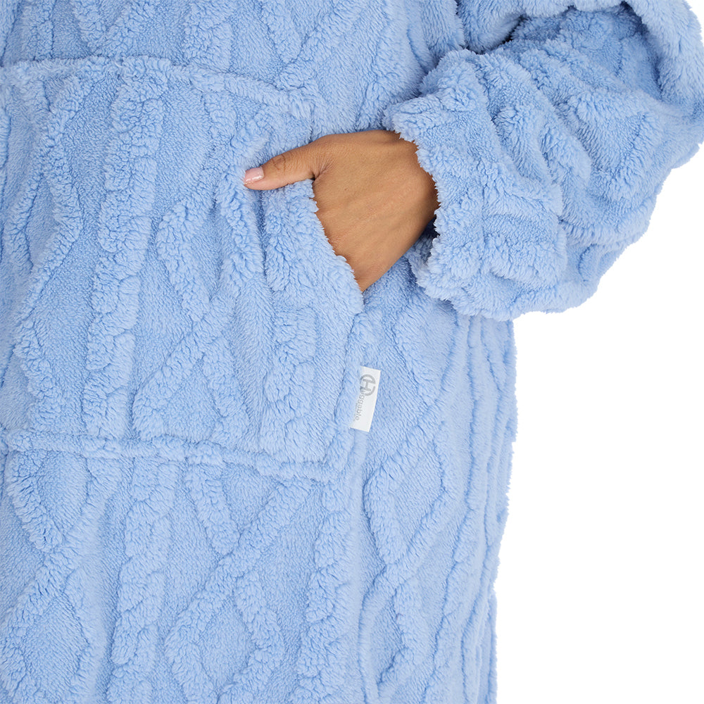 Ladies Candy Blue Cable Blanket Hoodie