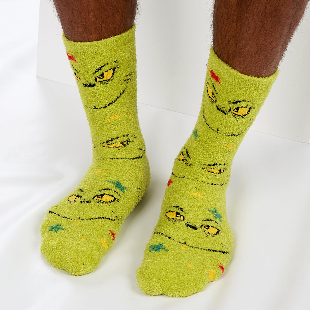 Mens Christmas Grinch Fluffy Socks