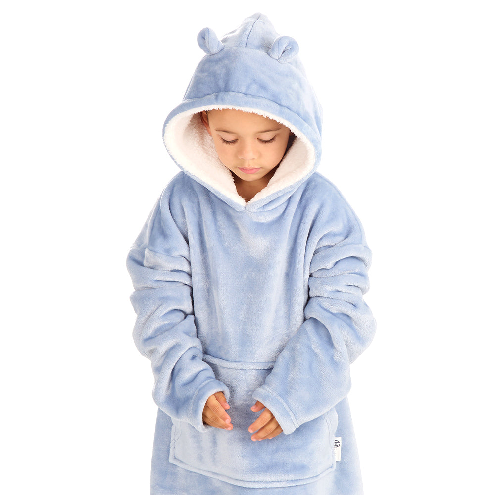Toddler Bear Ears Dusky Blue Blanket Hoodie