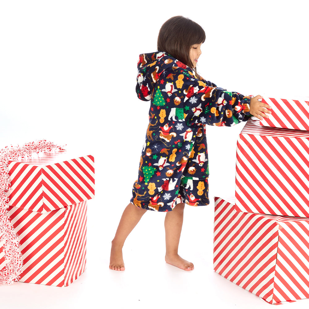 Infant Kids Navy Christmas Fleece Blanket Hoodie