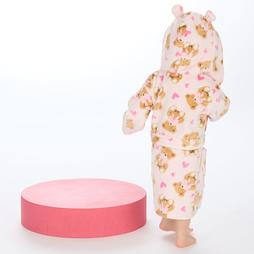 Baby Teddy Print Bear Ears Dressing Gown