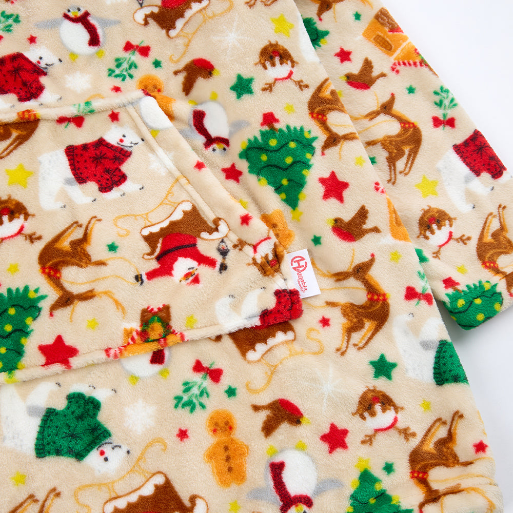 Kids Beige Christmas Fleece Blanket Hoodie