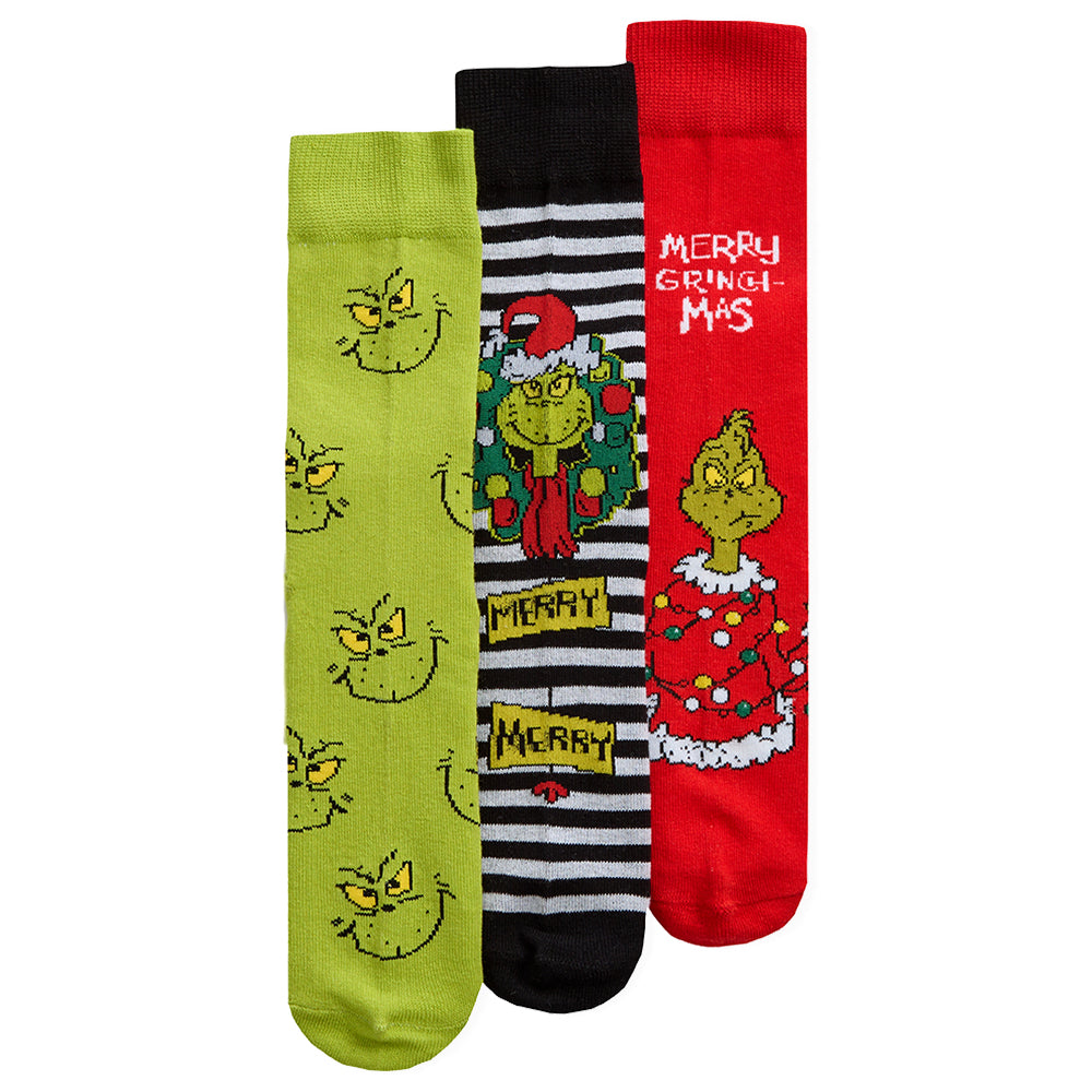 Mens 3 Pairs Santa Grinch Cotton Socks