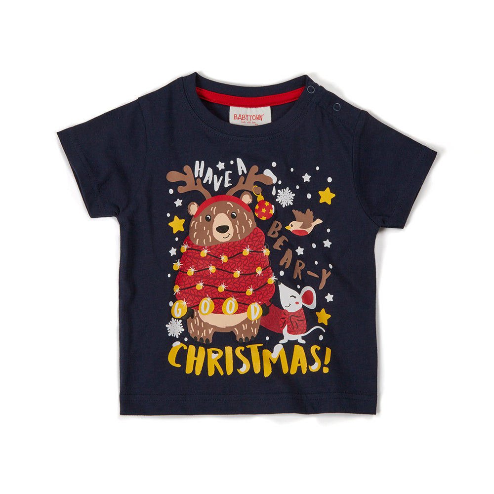 Baby Bear Christmas Navy Cotton T-shirt