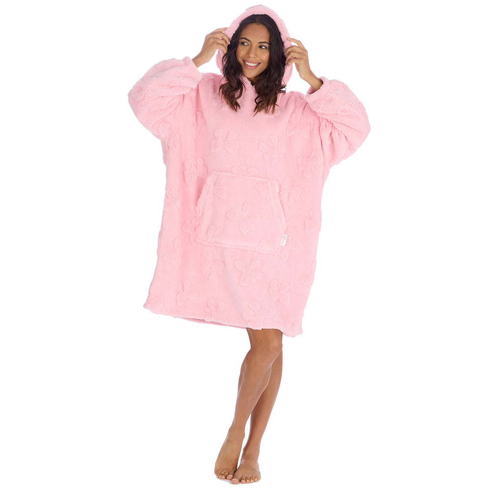 Ladies Candy Pink Bows Textured Blanket Hoodie