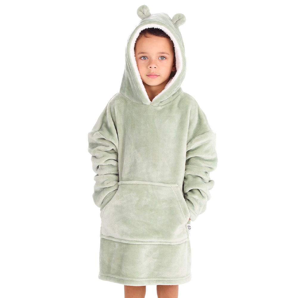 Infant Kids Bear Ears Sage Blanket Hoodie