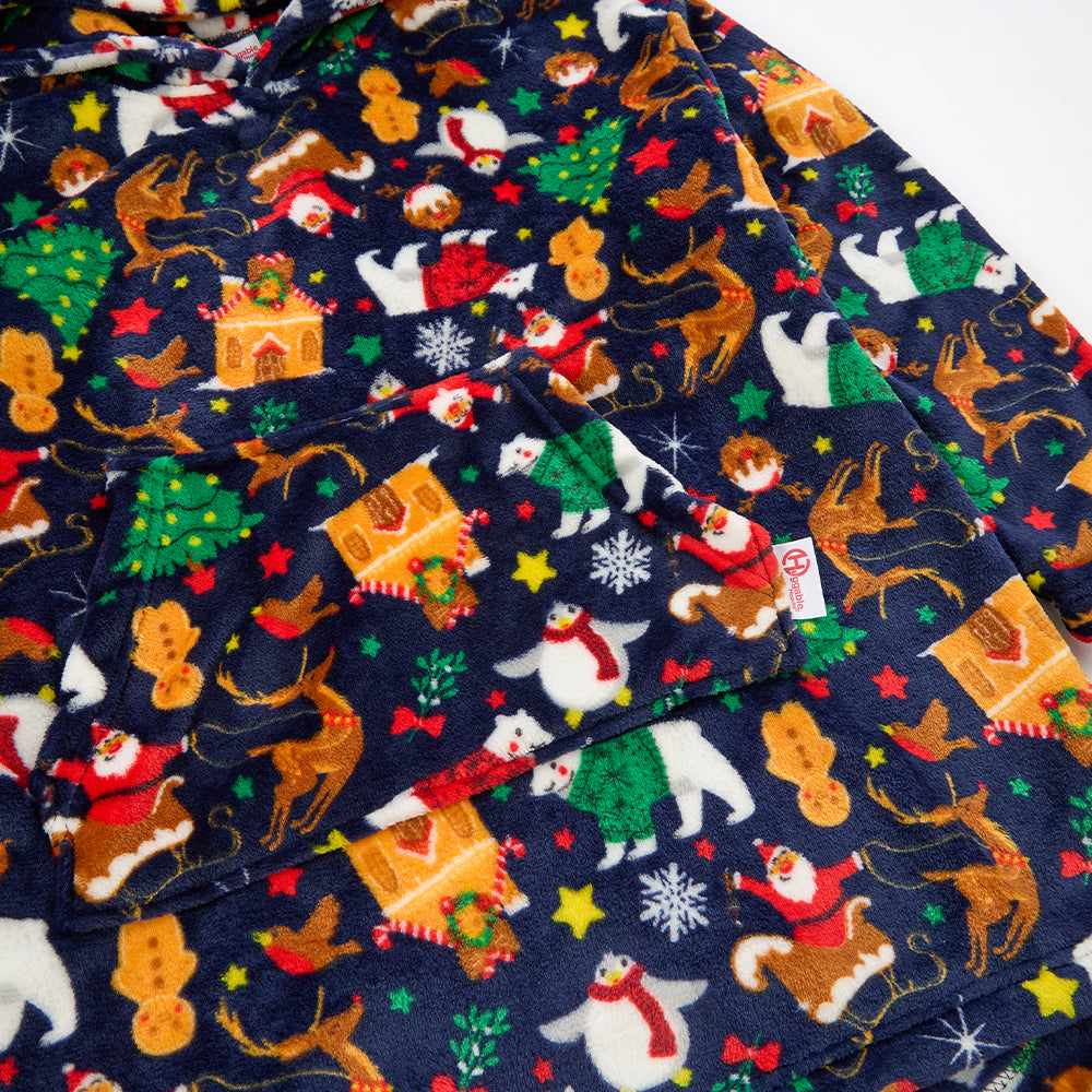 Kids Navy Christmas Fleece Blanket Hoodie