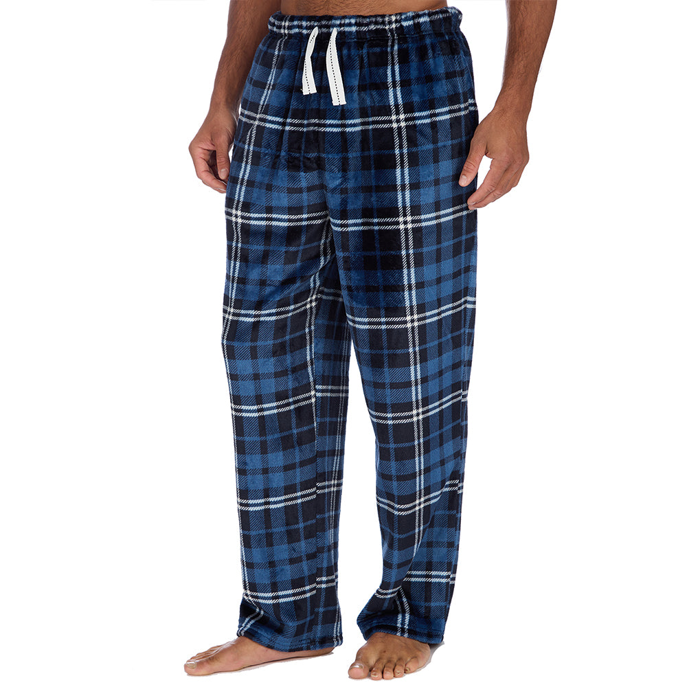 Mens Blue Check Fleece Pyjama Bottoms