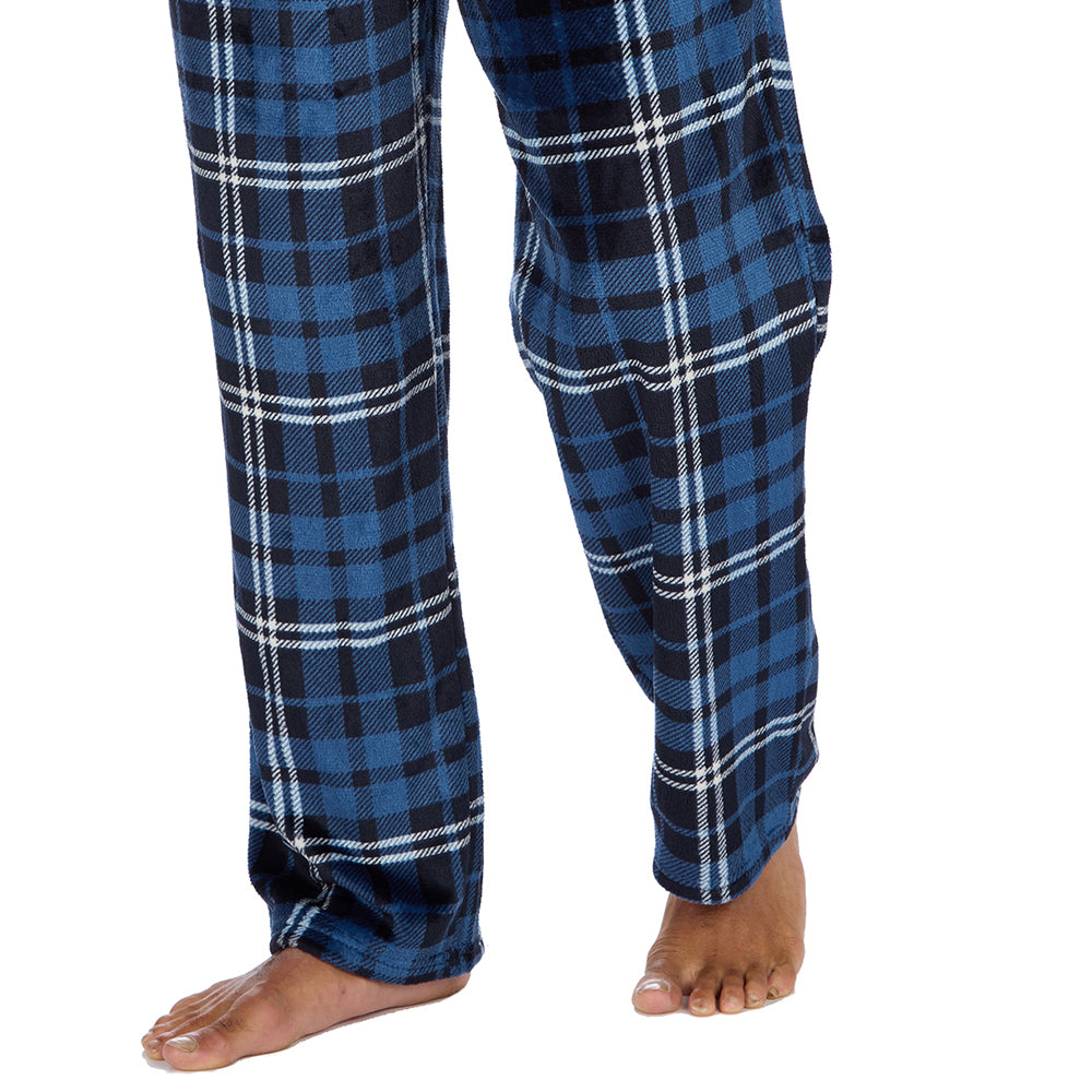 Mens Blue Check Fleece Pyjama Bottoms