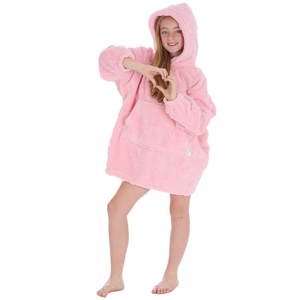 Girls Candy Pink Bows Textured Blanket Hoodie