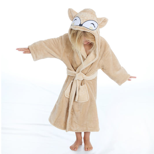 Kids Girls Beige Fox Dressing Gown