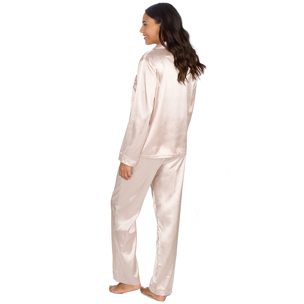 Ladies Gold Silky Satin Long Pyjama Set