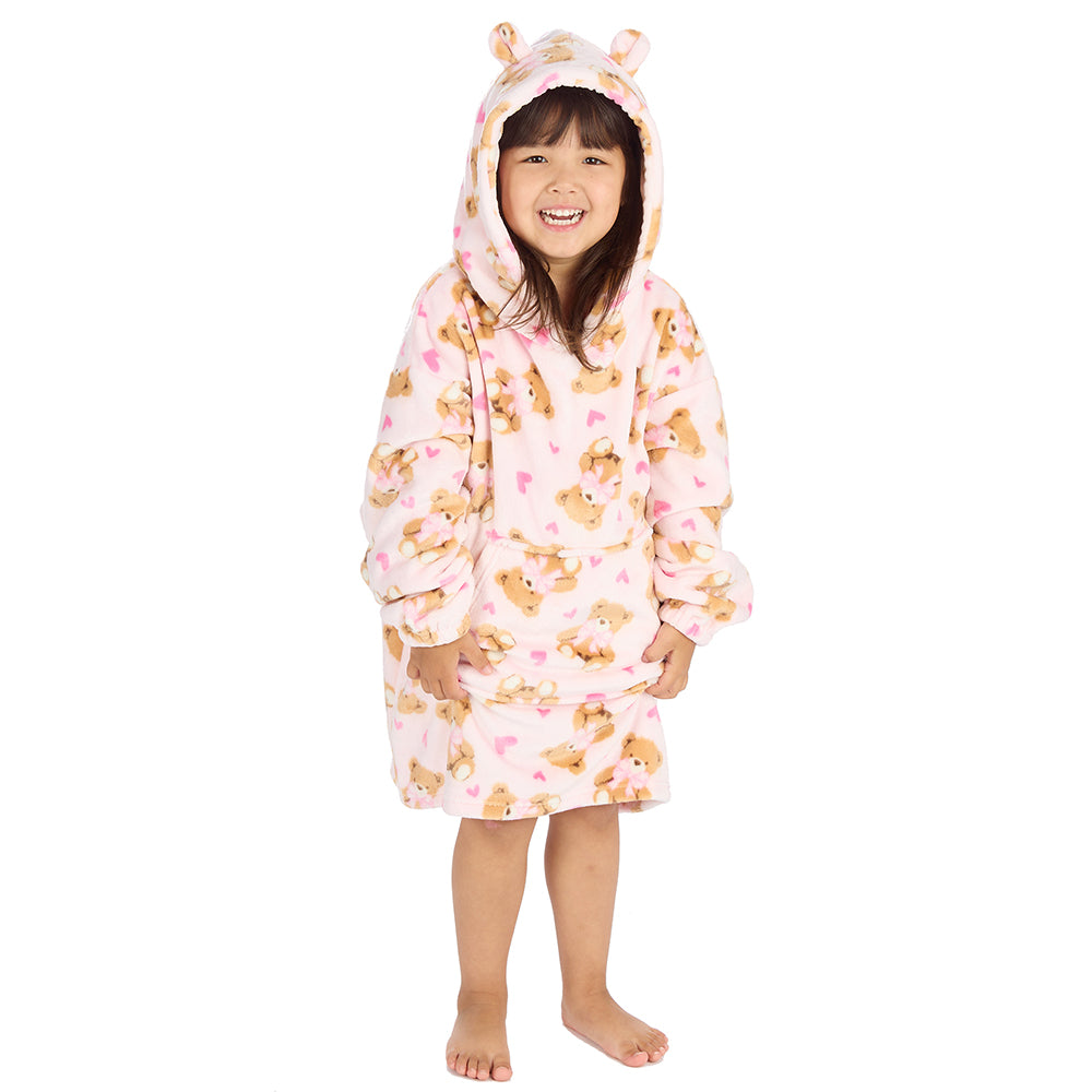 Infant Girls Bear Ears Pink Teddy Blanket Hoodie