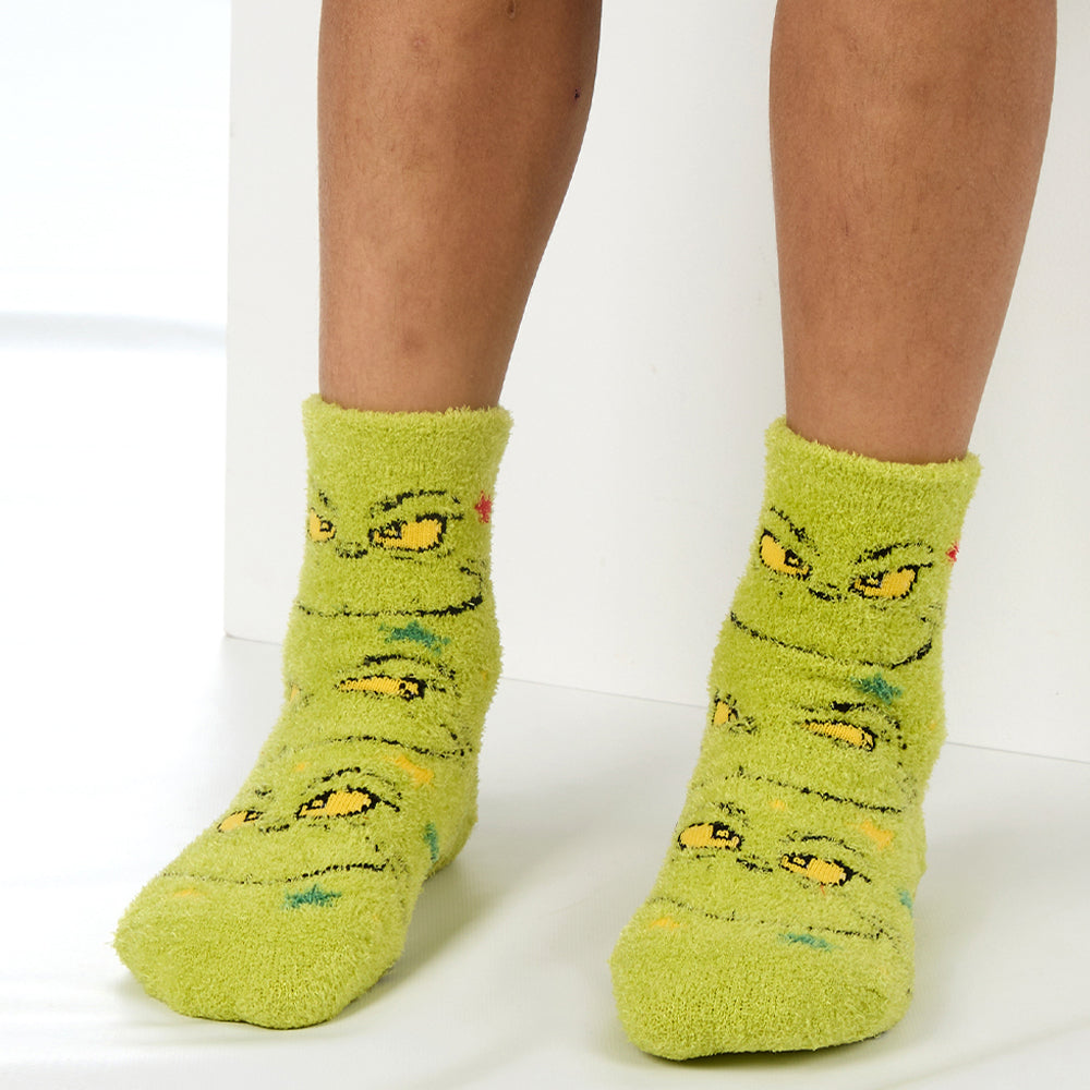 Kids Christmas Grinch Fluffy Socks