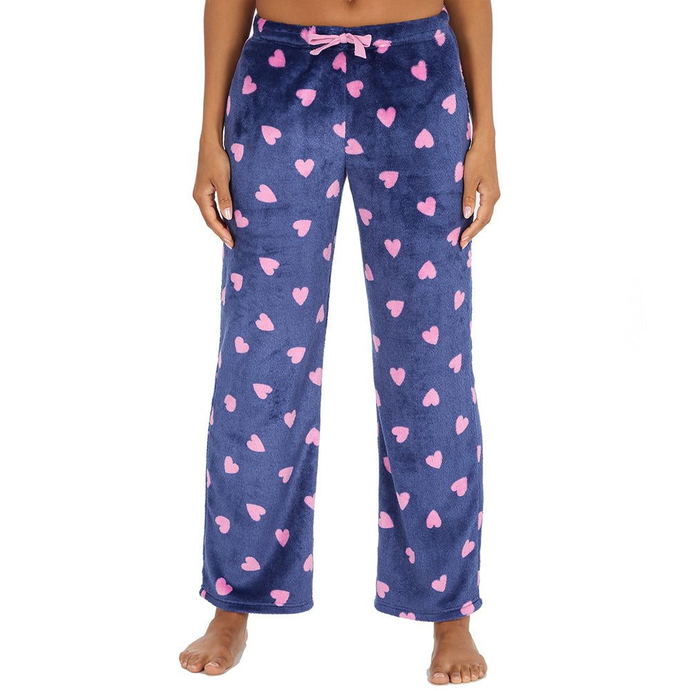 Ladies Navy Hearts Fleece Pyjama Bottoms