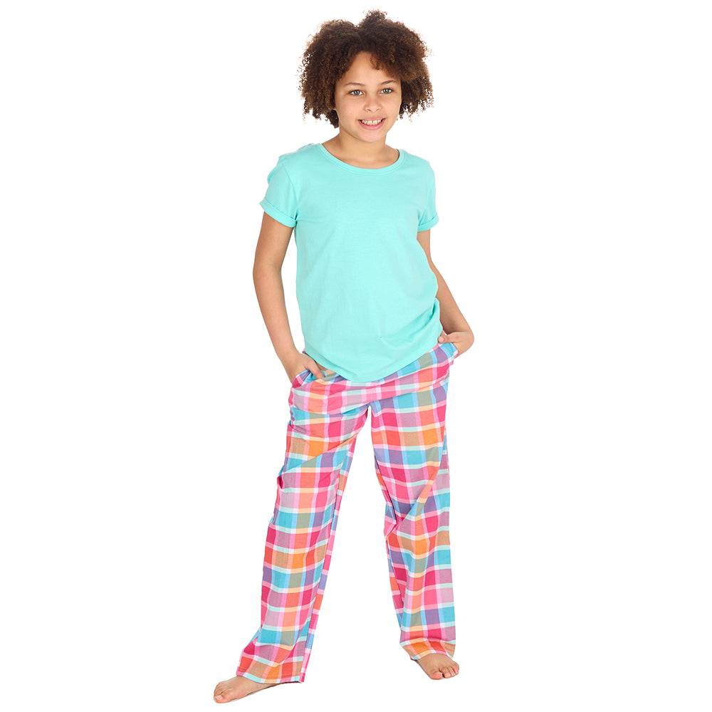 Girls Mint Check Long Pants Pyjama Set