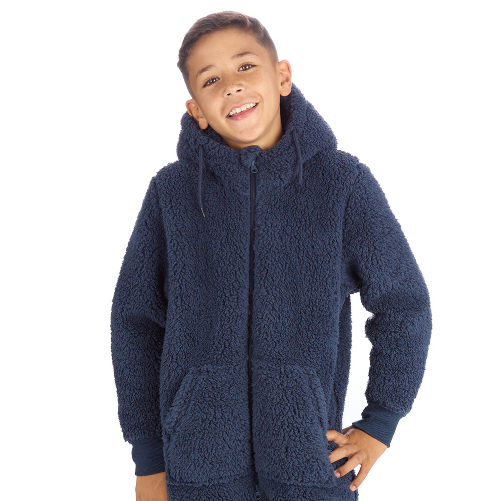 Boys Navy Teddy Fleece Onesie