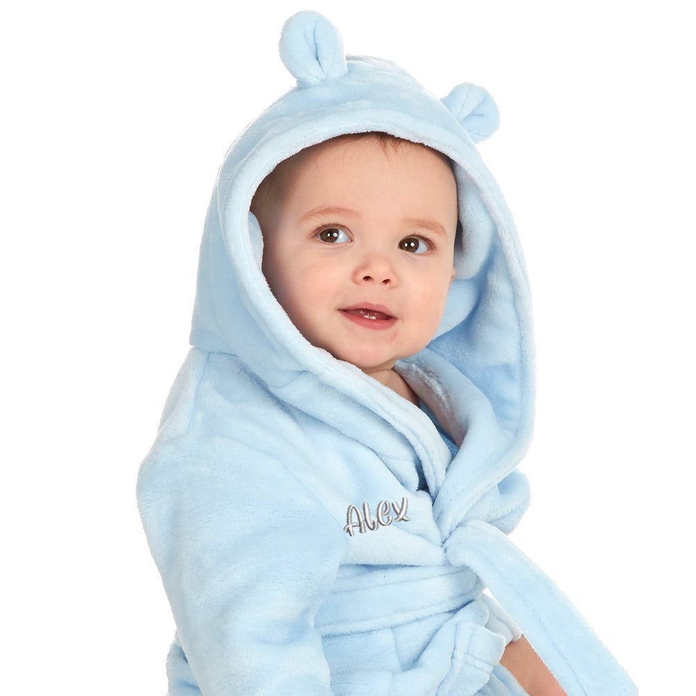 Personalised Baby Blue Bear Ears Dressing Gown