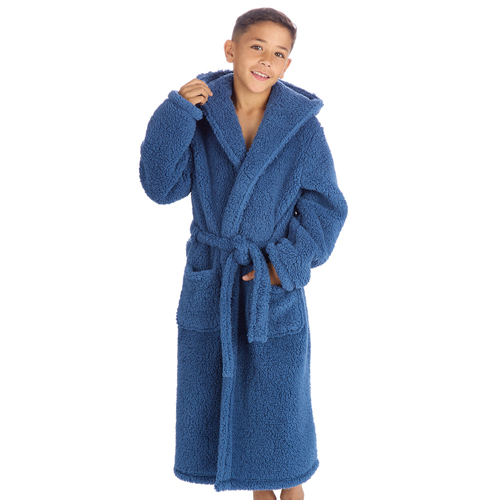 Boys Blue Teddy Fleece Dressing Gown