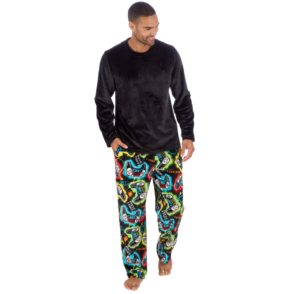 Mens Black Gamer Fleece Pyjama Set