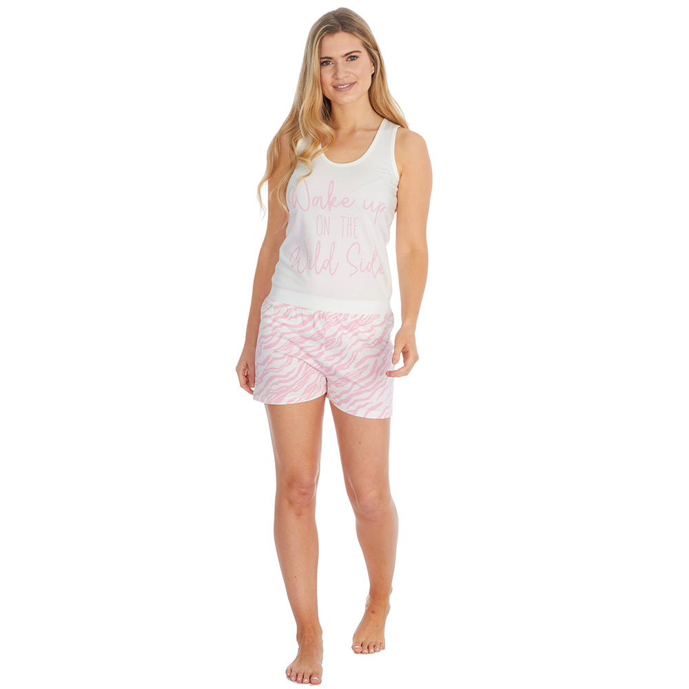 Ladies Cream Zebra Sleeveless Pyjama Set