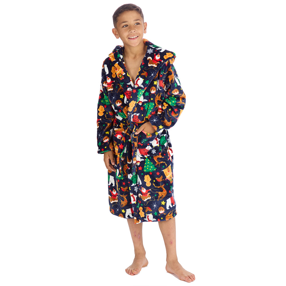 Boys Navy Christmas Dressing Gown
