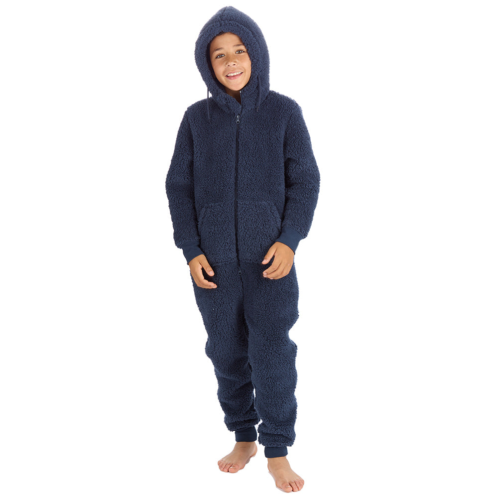 Boys Navy Teddy Fleece Onesie