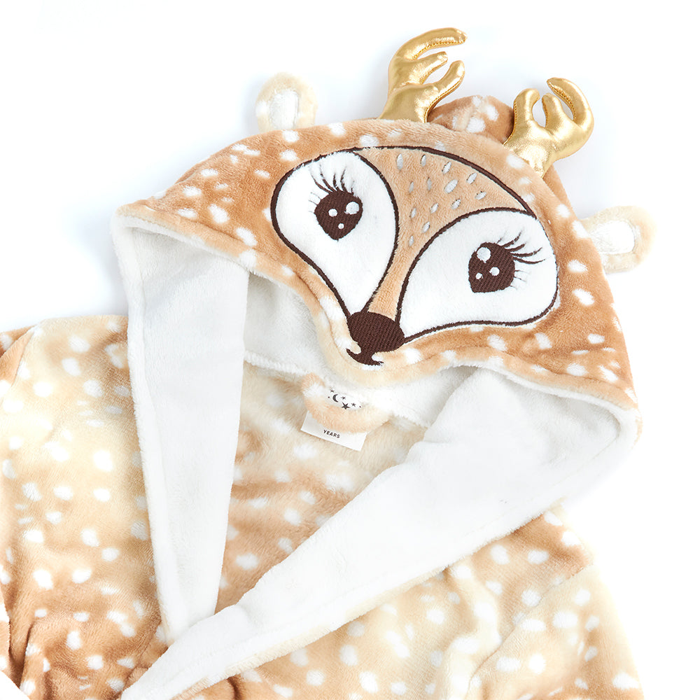 Girls Reindeer Plush Dressing Gown