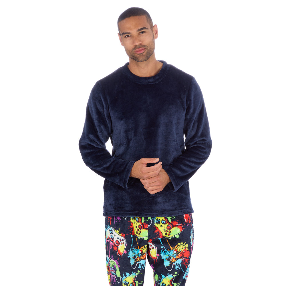 Mens Navy Gamer Fleece Pyjama Set