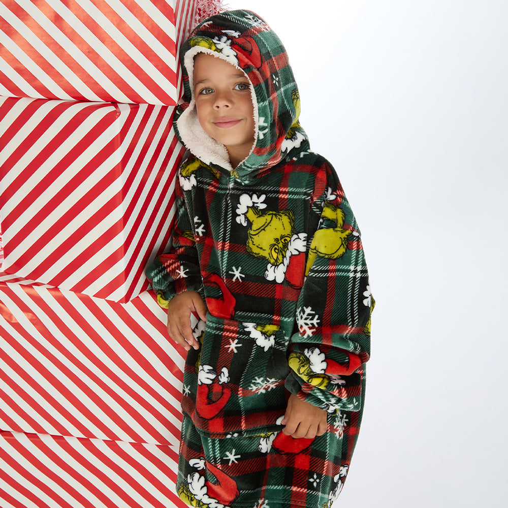 Infant Boys Grinch Check Blanket Hoodie
