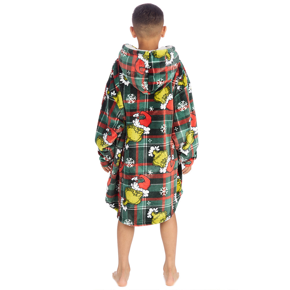 Boys Grinch Check Blanket Hoodie