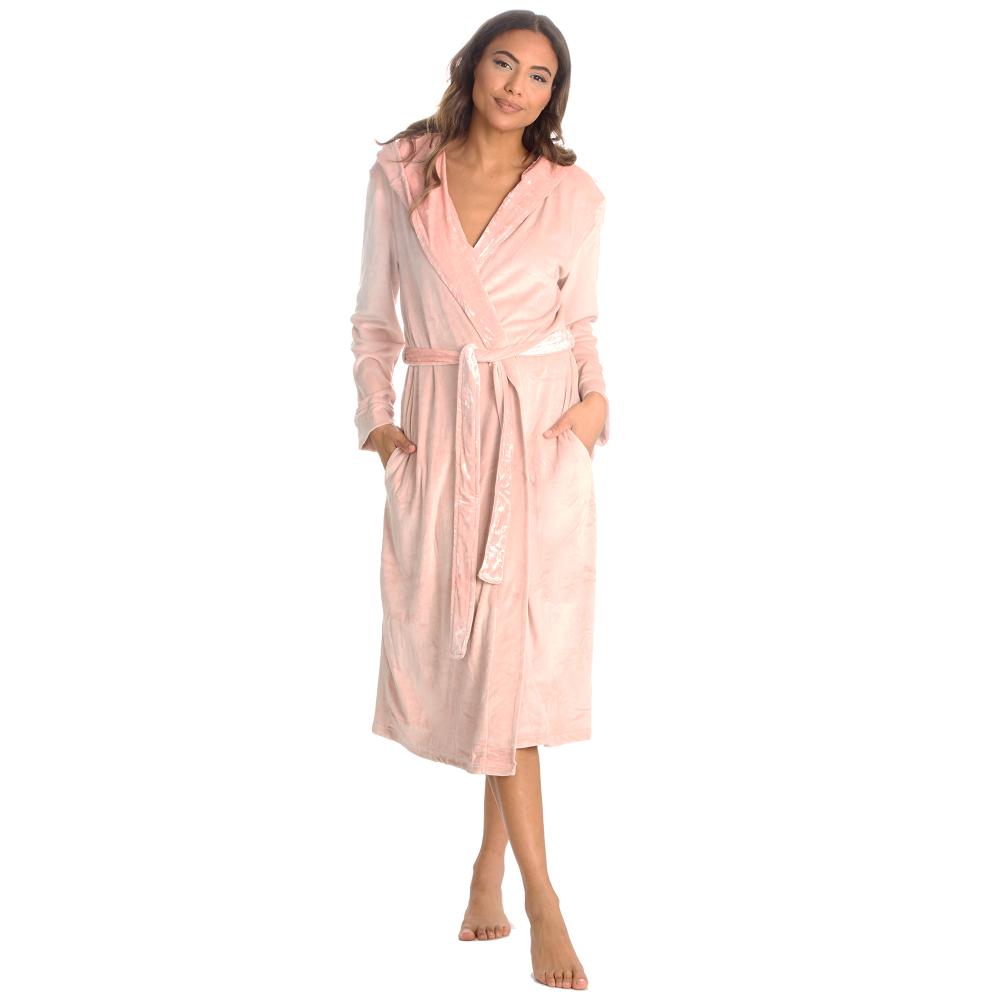 Ladies Luxury Velour Pink Dressing Gown 