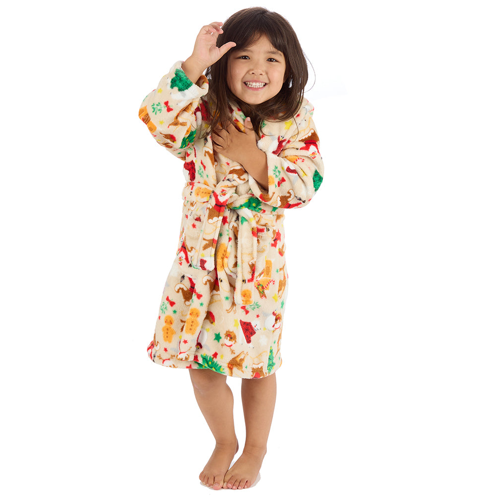 Girls Beige Christmas Dressing Gown
