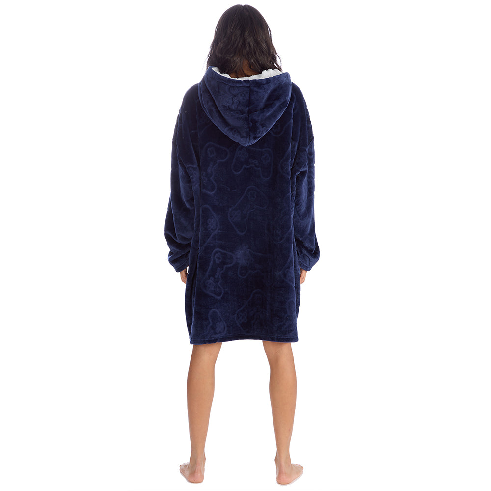 Ladies Navy Gamer Embossed Blanket Hoodie