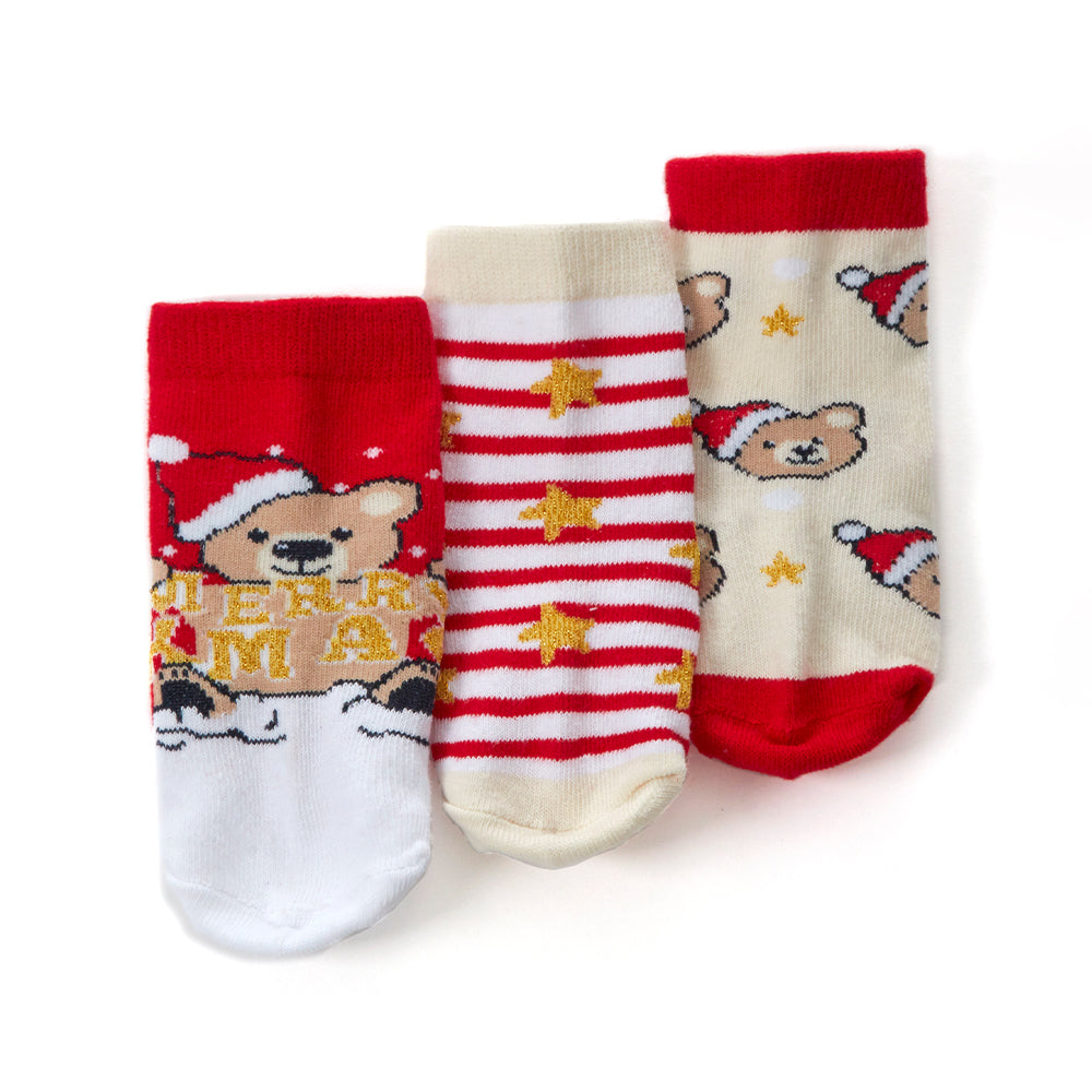 Baby 3 Pairs Teddy Christmas Cotton Socks