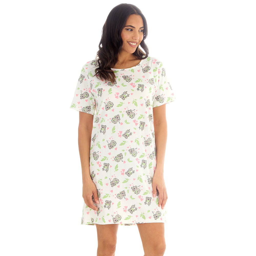 Ladies Short Sleeve Koala Print Cream Nigthie