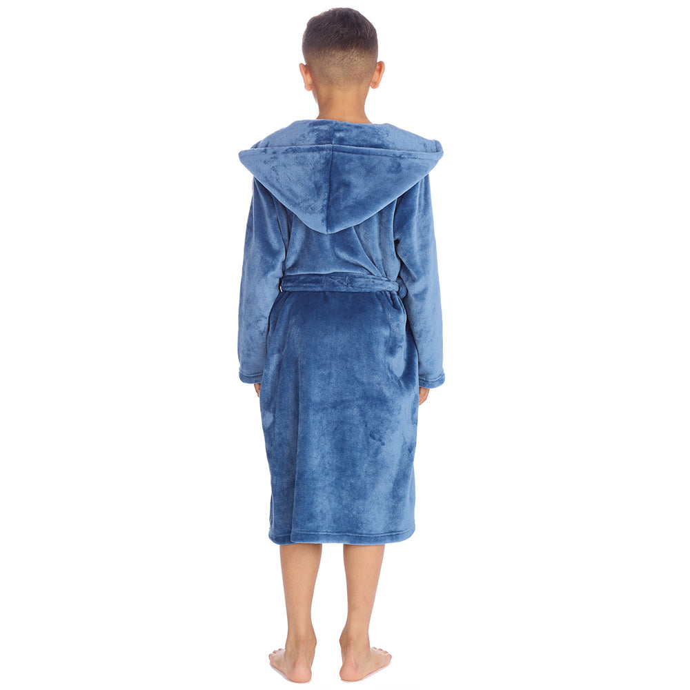 Boys Plain Blue Hooded Dressing Gown