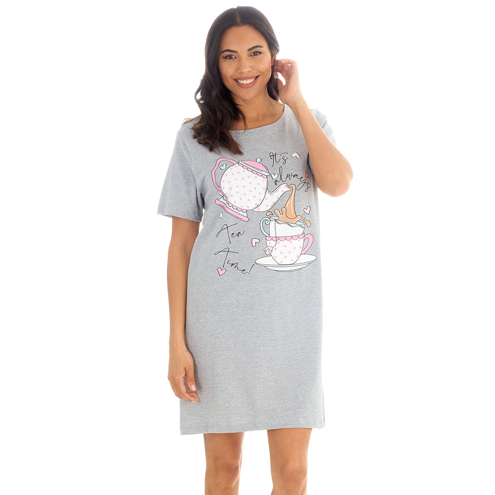 Ladies Short Sleeve Teatime Grey Nigthie