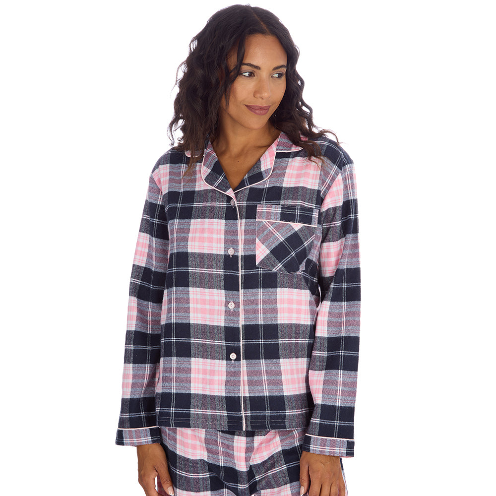 Ladies Pink Check Brushed Flannel Pyjama Set