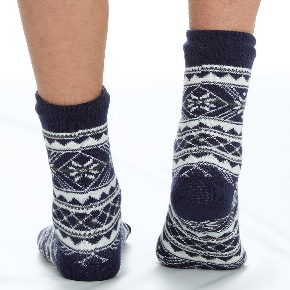 Mens Fair Isle Navy Slipper Socks
