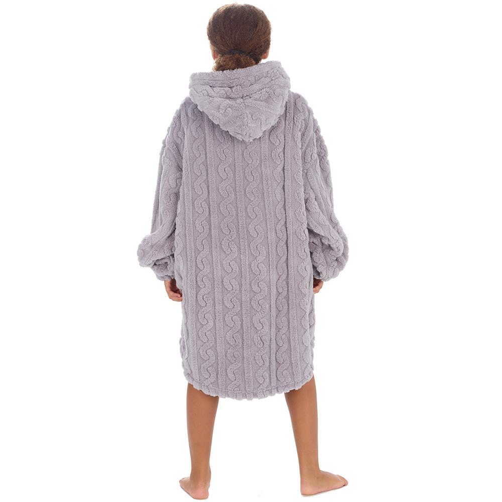 Girls Grey Cable Sherpa Fleece Blanket Hoodie